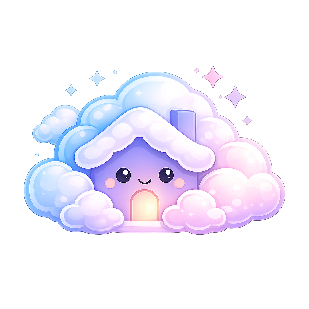 WebKasa mascot - a cute purple house with a smiling cloud